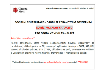 Volná kapacita v litvínovské Sociální rehabilitaci!
